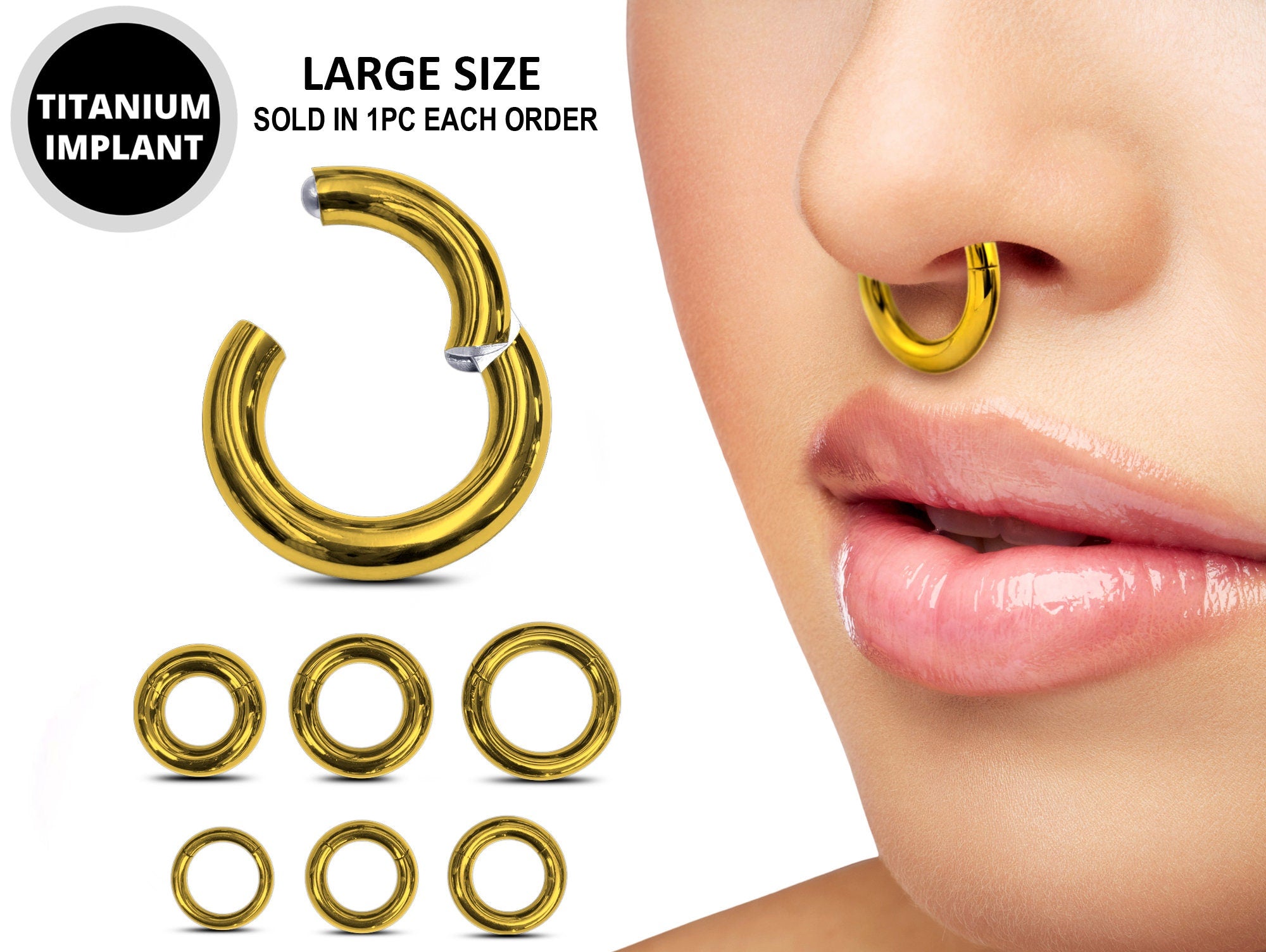 1pc Titanium Hinged Clicker Hoop Earring - Large Gauge, For Cartilage, Septum, Daith, Helix - Nickel-Free