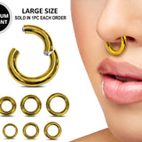 Titanium Gold Septum Clicker Nose Ring, Septum Jewellery Large gauge, Big Size Nose Piercing - Segment Hinged Ring - 12G to 4G