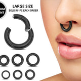 Titanium Black Septum Clicker Nose Ring, Septum Jewellery Large gauge, Big Size Nose Piercing - Segment Hinged Ring - 12G to 4G