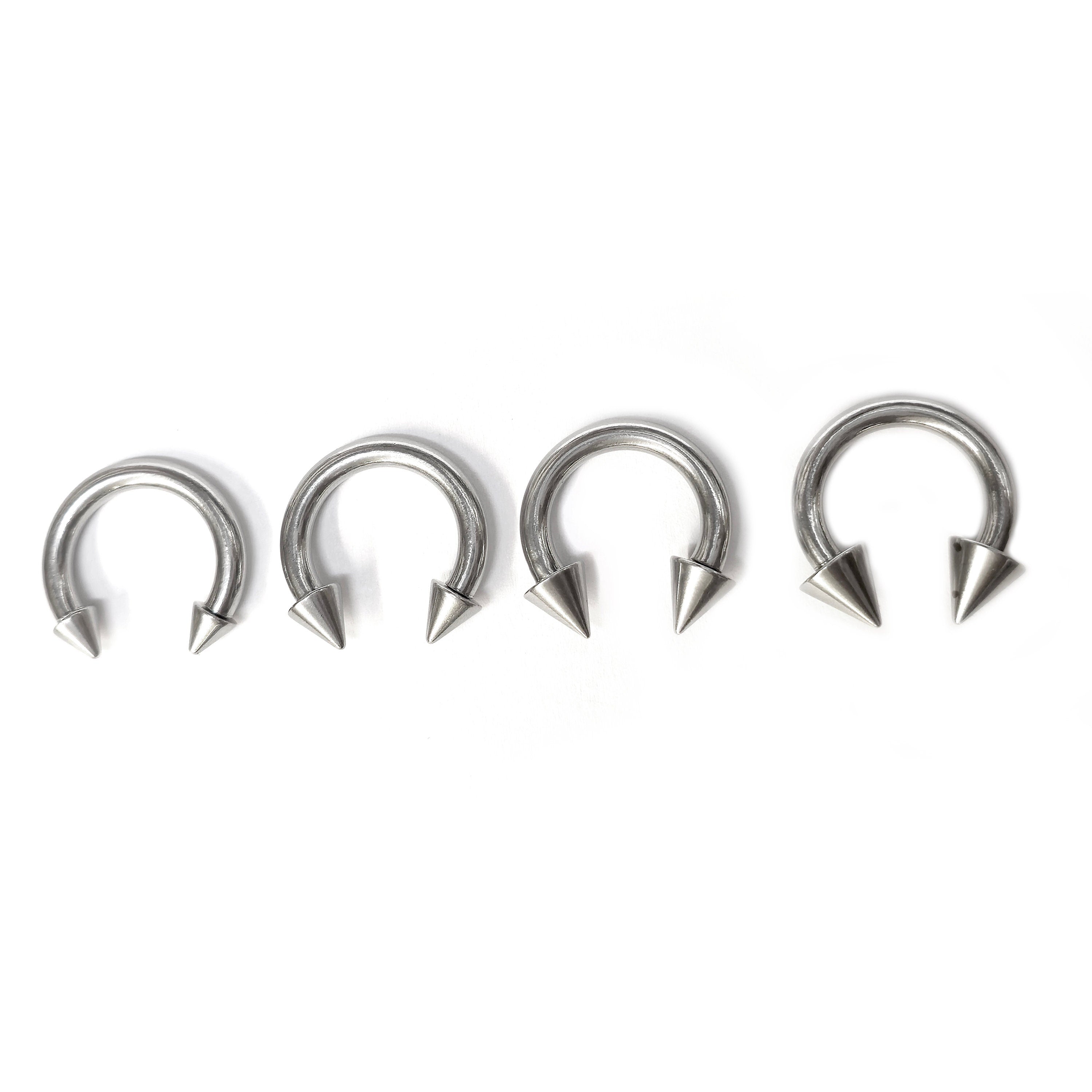 Titanium Spike Septum Horseshoe Ring Internally Threaded 16G to 00G Nose Ring Circular Barbell CBB/CBR Body Piercing