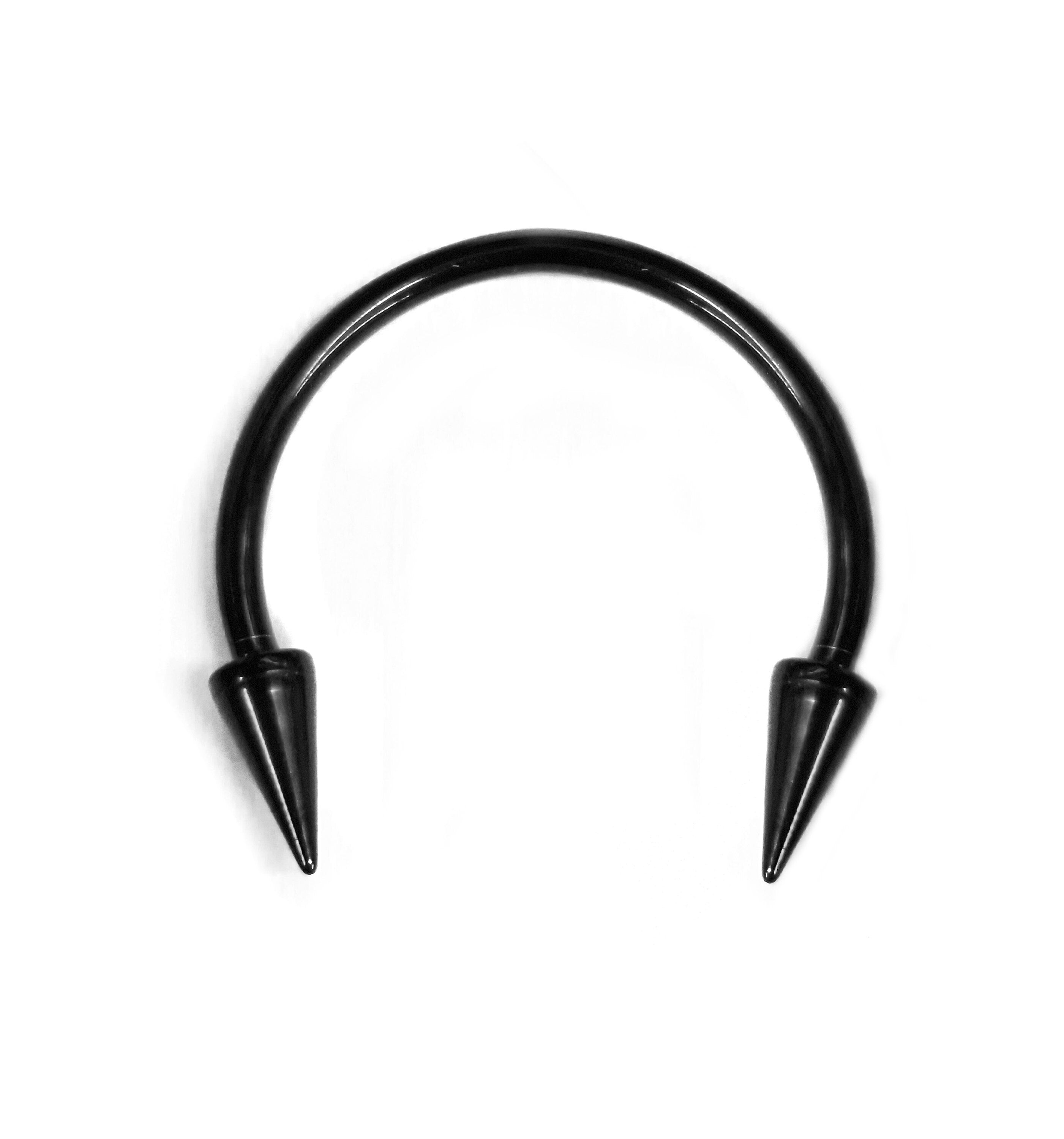 Black Spike Septum Nose Ring Horseshoe Ring Internally Threaded 16G to 00G Circular Barbell CBB/CBR Body Piercing