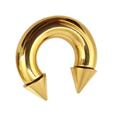 Gold Spike Septum Jewelry Nose Ring Horseshoe Ring Internally Threaded 16G to 00G Circular Barbell CBB/CBR Body Piercing, PA Ring