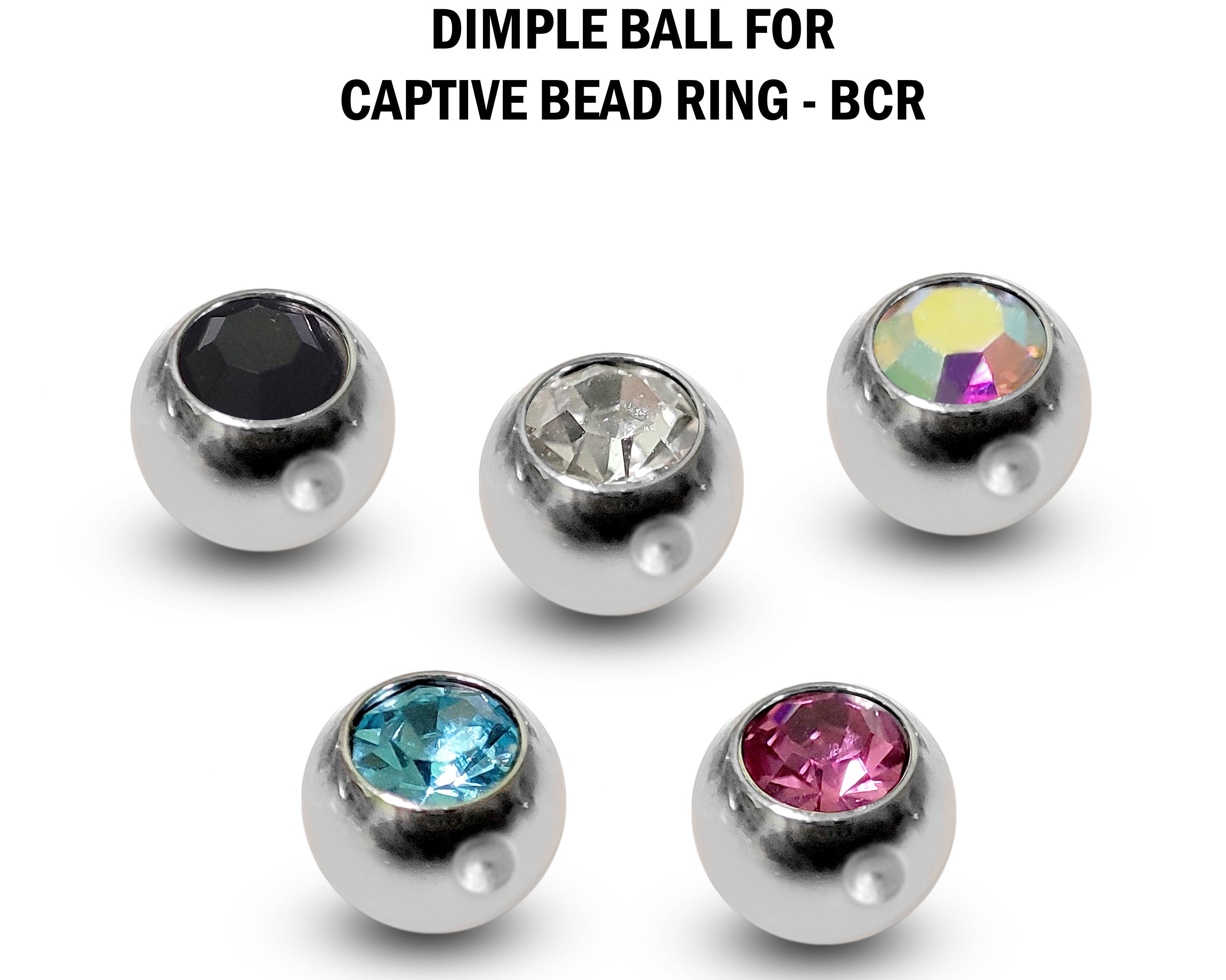 CZ Crystal Dimple Balls for BCR Ring: Titanium (2pcs)