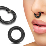 Titanium Black Septum Clicker Nose Ring, Septum Jewellery Large gauge, Big Size Nose Piercing - Segment Hinged Ring - 12G to 4G