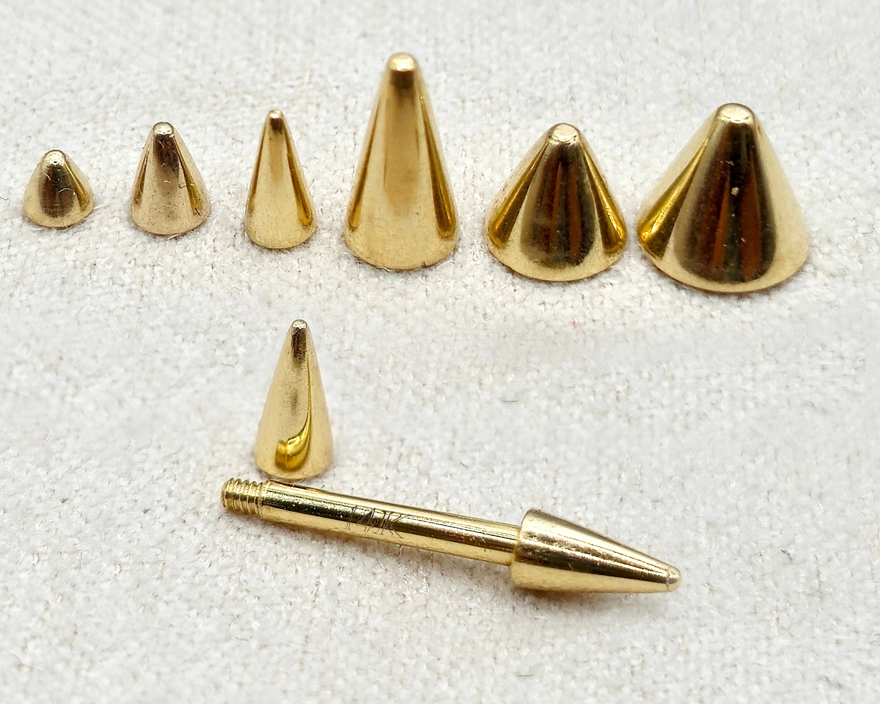 14K Solid Gold Cone/ Spike Barbell Piercing, Nipple Jewellery, Nose Bridge Barbell, Barbell Earrings