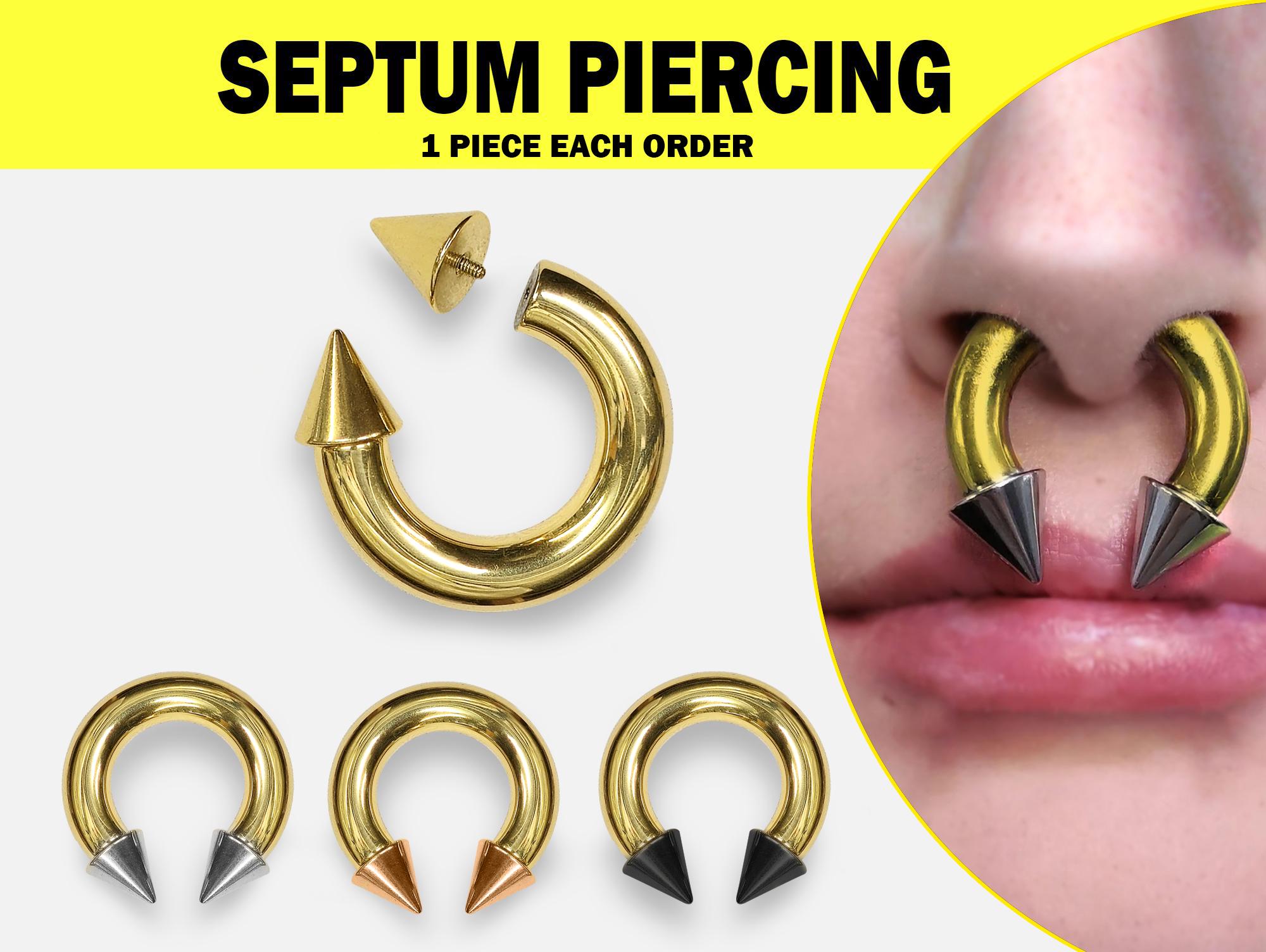 Gold Septum Piercing Internally Threaded Cone Horseshoe Barbell CBB/BCR Big Gauge Septum Ring, PA Ring Combination - British Standard