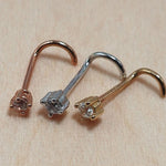 14K Gold Twist Nose Stud: 20G Crystal Nose Ring
