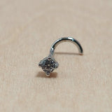 14K Gold Twist Nose Stud: 20G Crystal Nose Ring