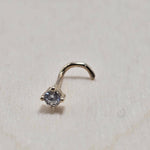 14K Gold Twist Nose Stud: 20G Crystal Nose Ring
