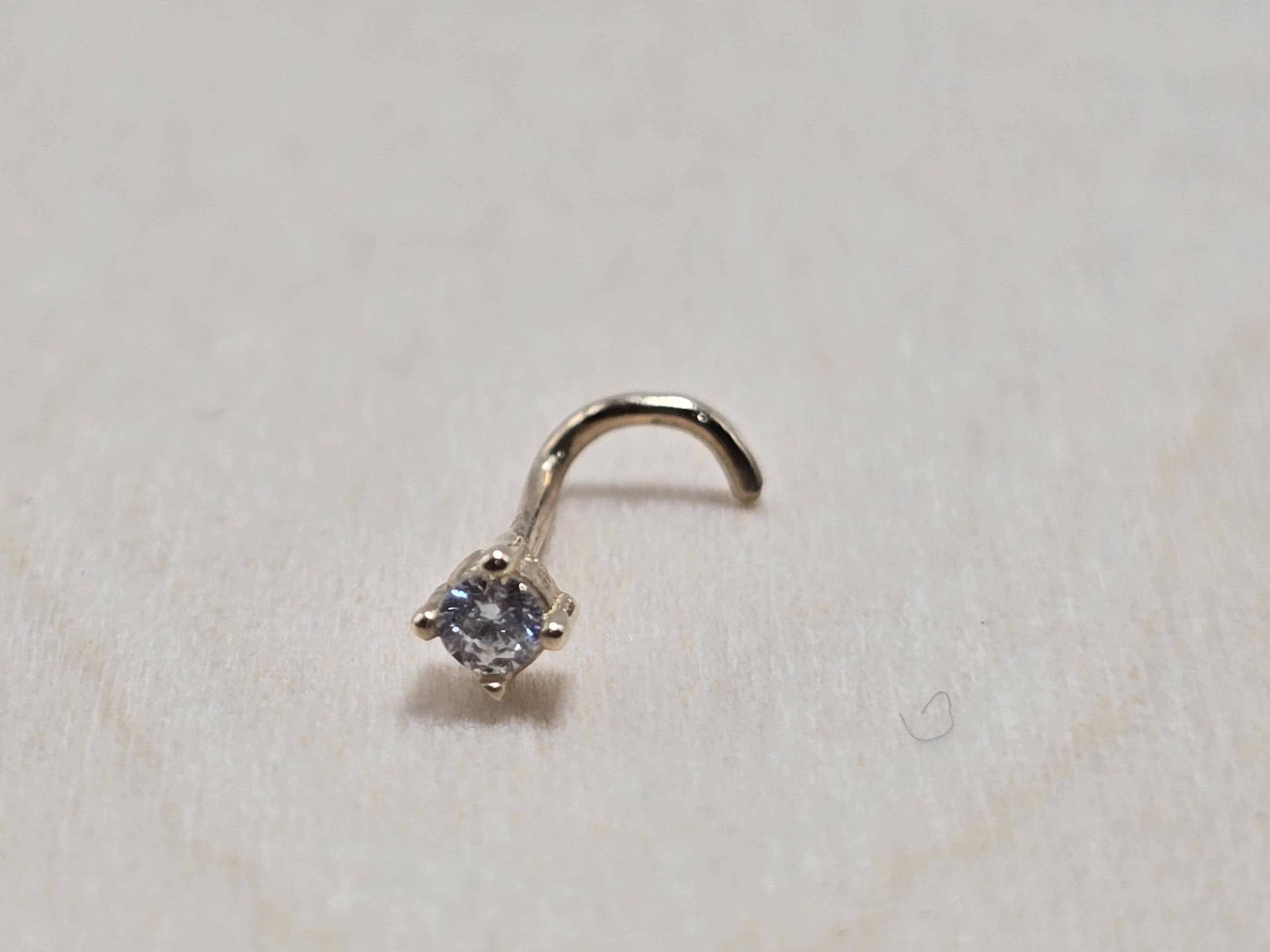 14K Gold Twist Nose Stud: 20G Crystal Nose Ring