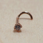14K Gold Twist Nose Stud: 20G Crystal Nose Ring