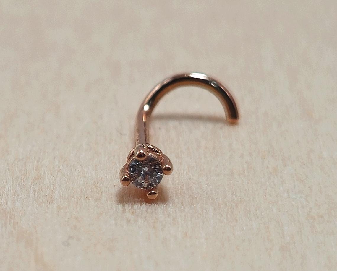 14K Gold Twist Nose Stud: 20G Crystal Nose Ring