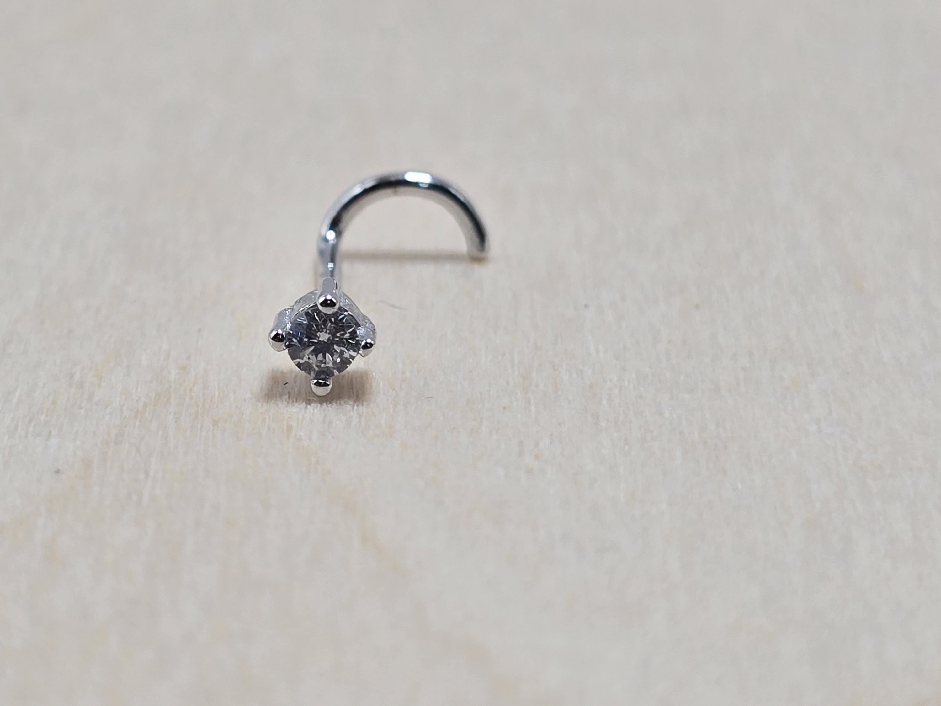 14K Gold Twist Nose Stud: 20G Crystal Nose Ring