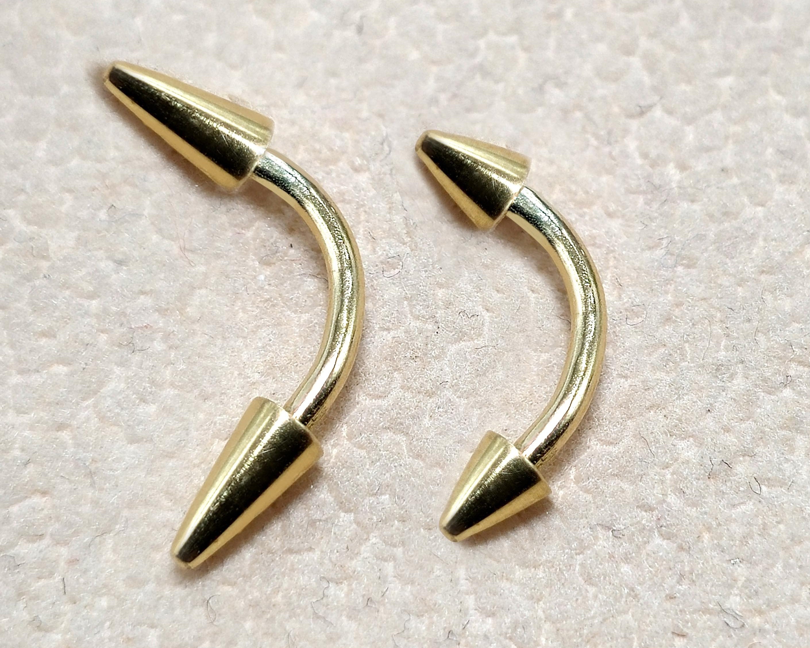 14K Solid Gold Spike Eyebrow Piercing Jewellery Curved Barbell Cones - 1pc Each Order