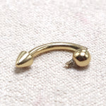 14K Solid Gold Internal Threaded Spike Curved Barbell, Vertical Labret Stud Lip Piercing - Body Jewellery Also for Eyebrows - 1pc each order