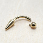 14K Solid Gold Internal Threaded Spike Curved Barbell, Vertical Labret Stud Lip Piercing - Body Jewellery Also for Eyebrows - 1pc each order
