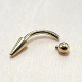 14K Solid Gold Internal Threaded Spike Curved Barbell, Vertical Labret Stud Lip Piercing - Body Jewellery Also for Eyebrows - 1pc each order