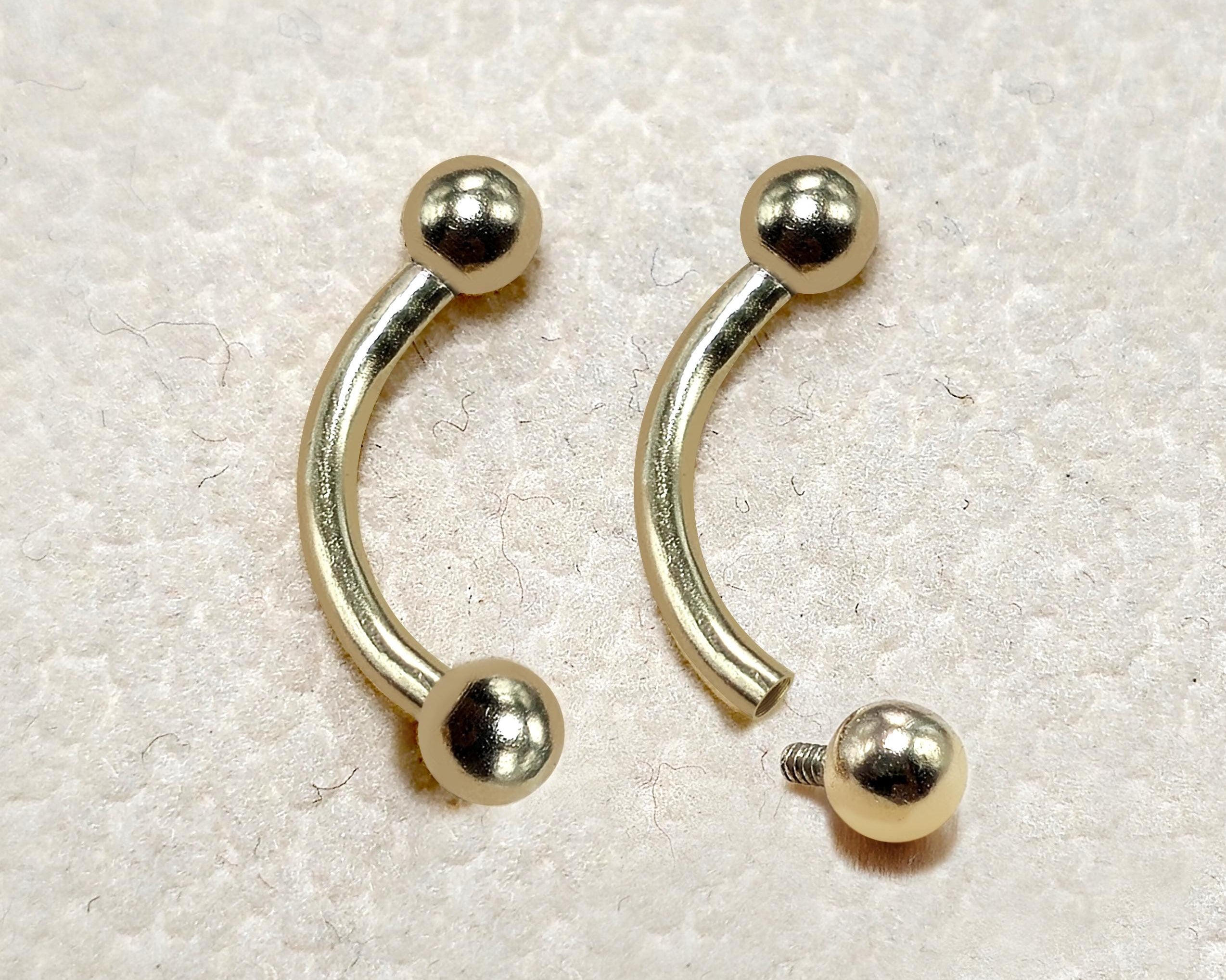 14K Solid Gold Vertical Labret Lip Barbell - Internal Threaded Also for Eyebrows, Rook Cartilage Earrings - 1pc each order