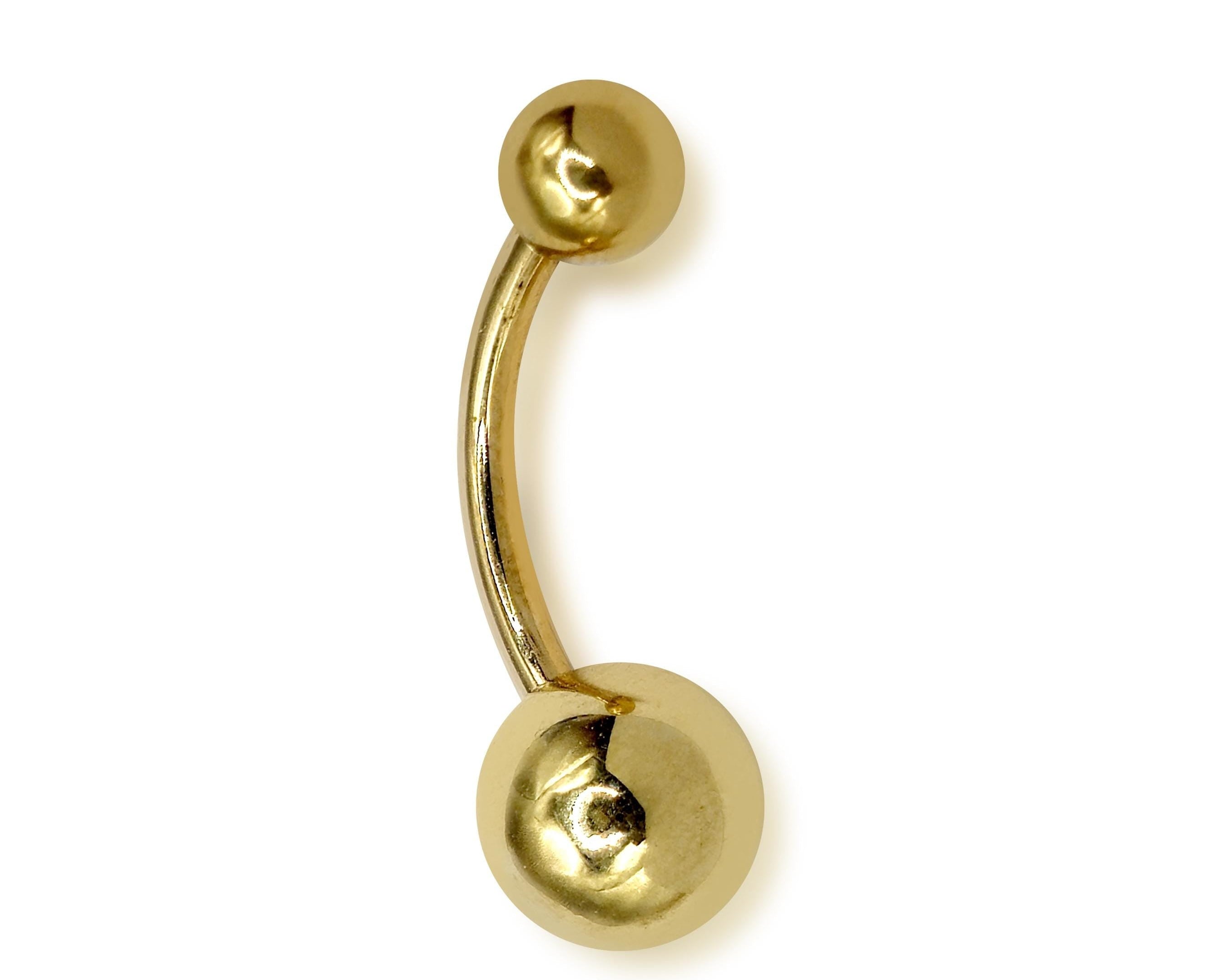 14K Solid Gold Belly Bar - 4.6 grams 14G Navel Ring - Body Piercing 10mm Belly Button Jewelry - Both Ball Screws Out