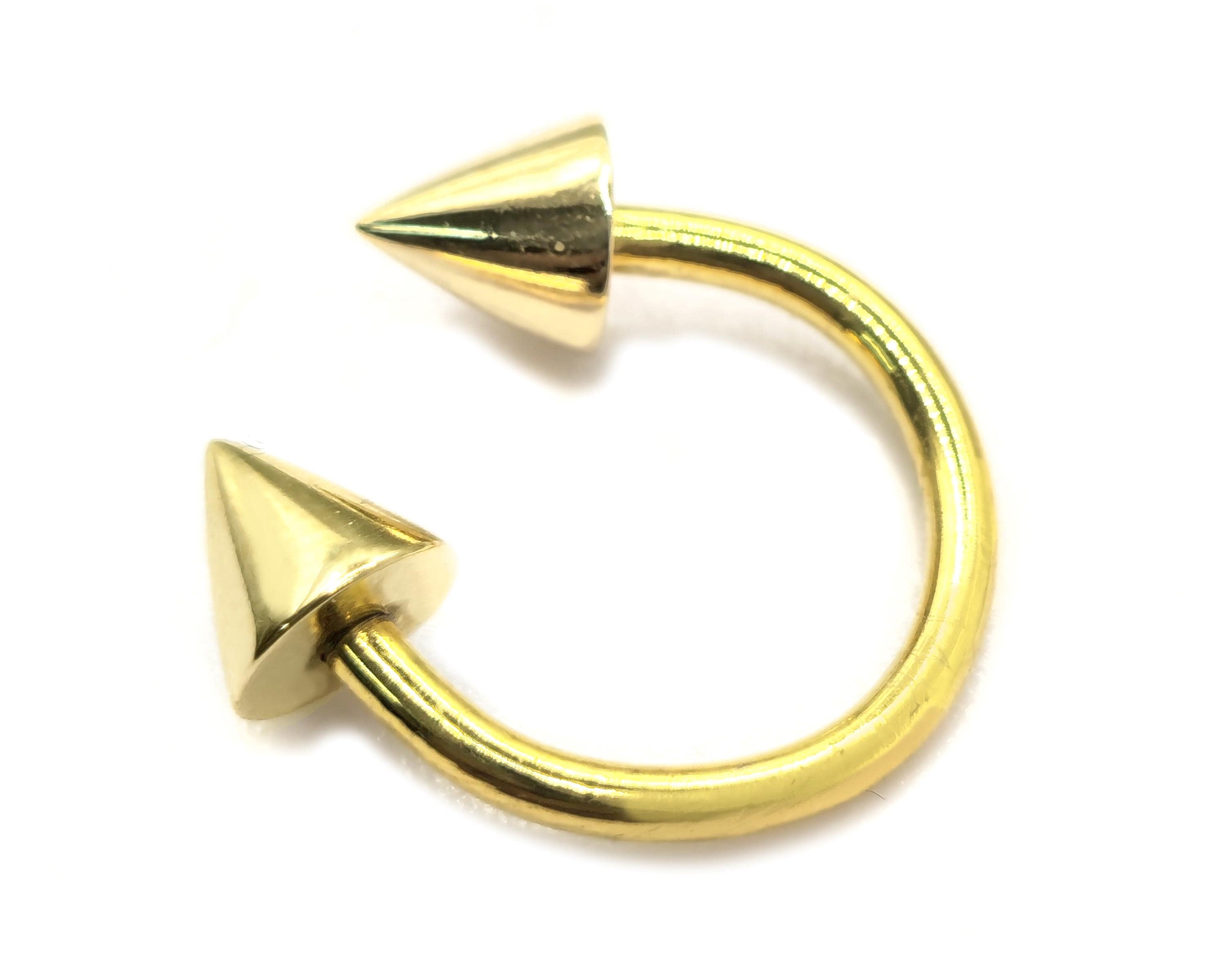14K Solid Gold Spike Septum Ring Horseshoe Barbell Piercing Nose and Lip Jewelry - Handmade Body Jewellery
