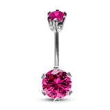 Silver Belly Button Rings, Belly Bars piercing with CZ Round Crystals - 14G Body Jewellery Navel Ring - 1pc each order