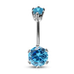 Silver Belly Button Rings, Belly Bars piercing with CZ Round Crystals - 14G Body Jewellery Navel Ring - 1pc each order