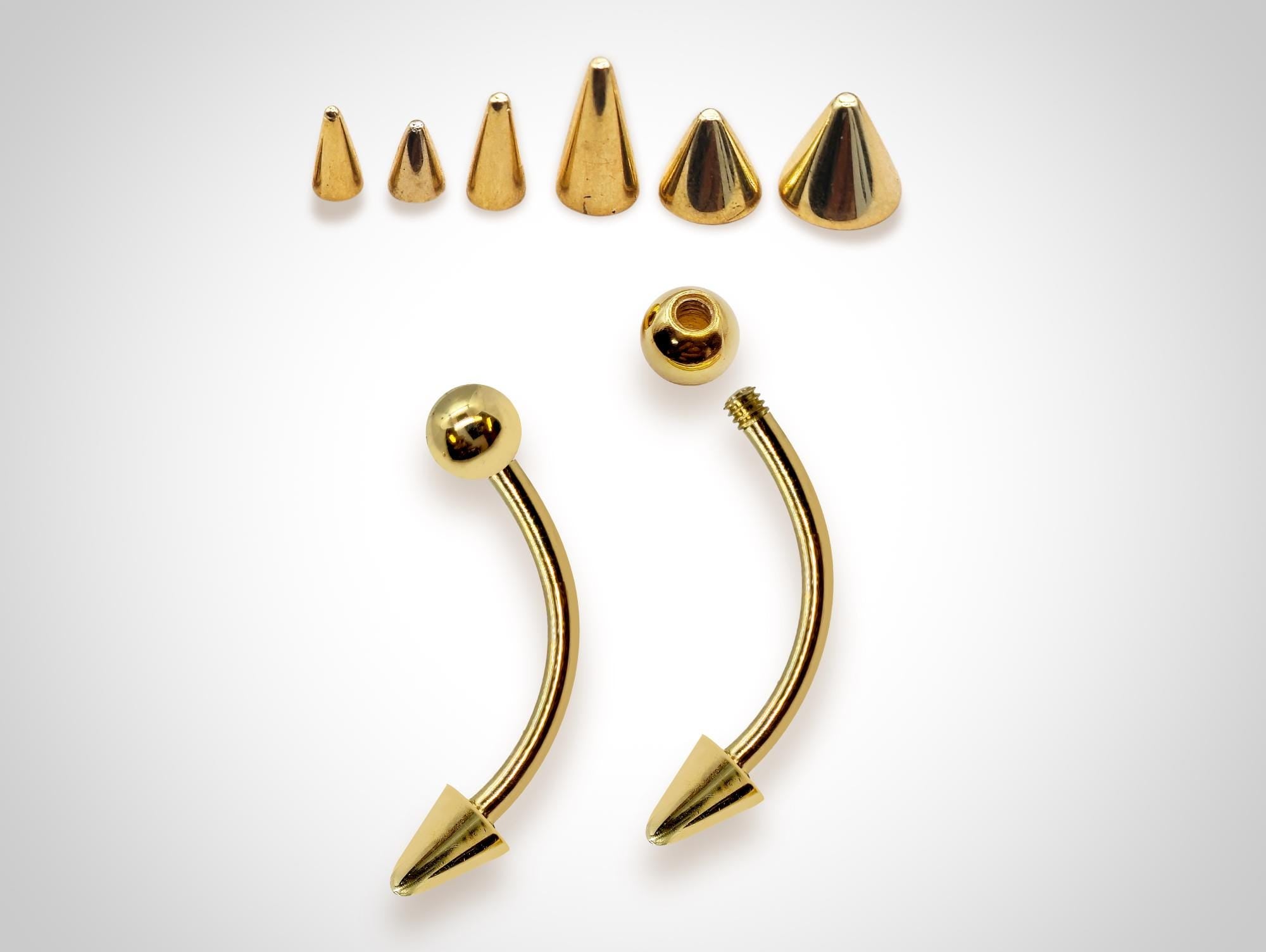 14K Solid Gold Angel Fang Lip Piercing 16g Curved Barbell Ball and Spikes Body Jewellery Vertical Angel Bites- 1pc each order