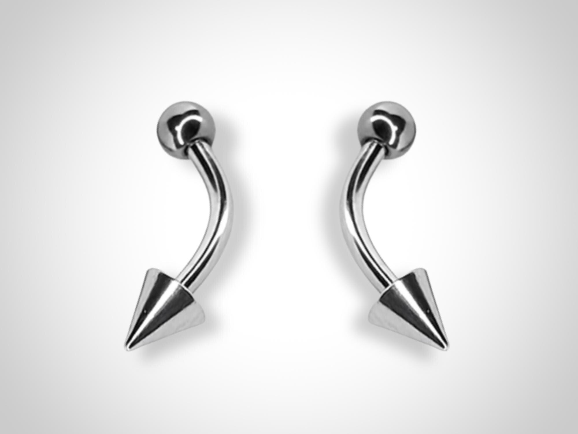 Titanium Angel Fangs Piercing Lip Jewelry 16g Curved Barbell with Ball and Spikes, Cones Combination Body Jewellery - 2pc each order