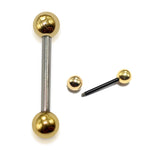 Titanium Tongue Barbells, Nipple Piercing Combined with 14K Solid Gold Balls Body Jewellery Sold as a single unit