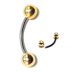Titanium Curved Barbell Combined with 14K Solid Gold Balls Body Jewellery Eyebrow Piercing, Vertical Labret lip Bar - Sold as a single unit