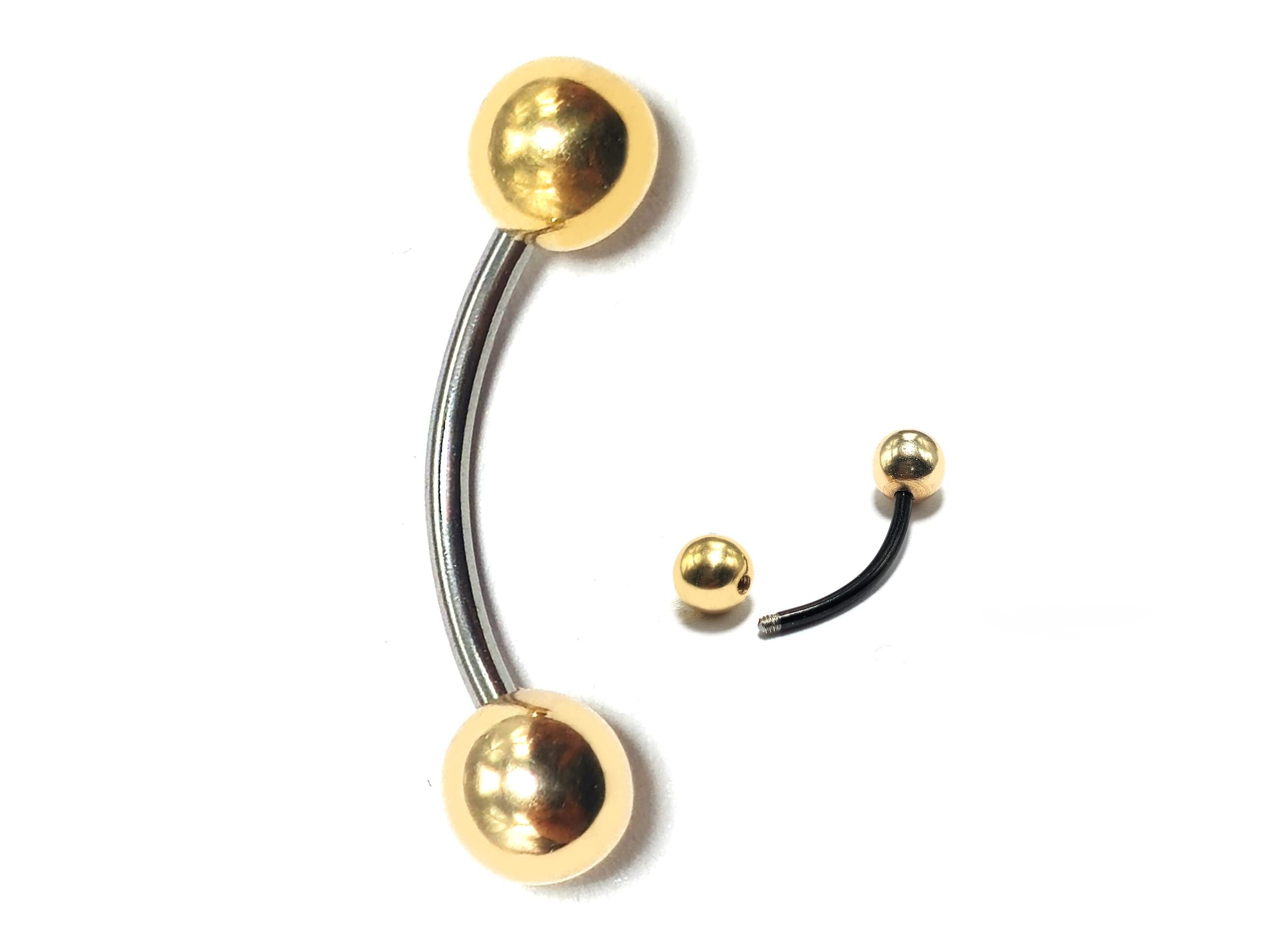 Titanium Curved Barbell Combined with 14K Solid Gold Balls Body Jewellery Eyebrow Piercing, Vertical Labret lip Bar - Sold as a single unit
