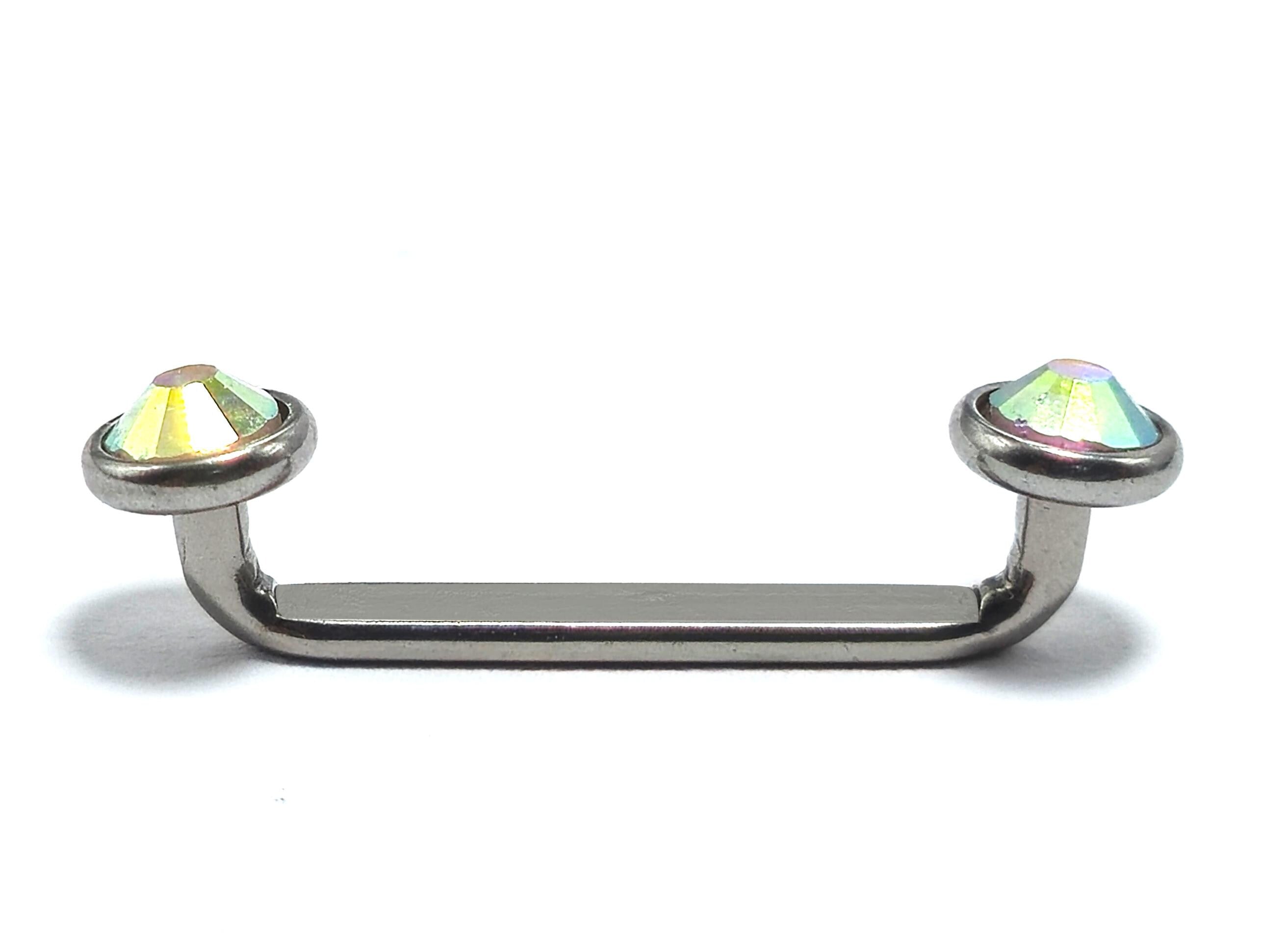 Titanium Surface Barbell Dermal Staple Piercing 14G Body Jewellery with Gem Crystals