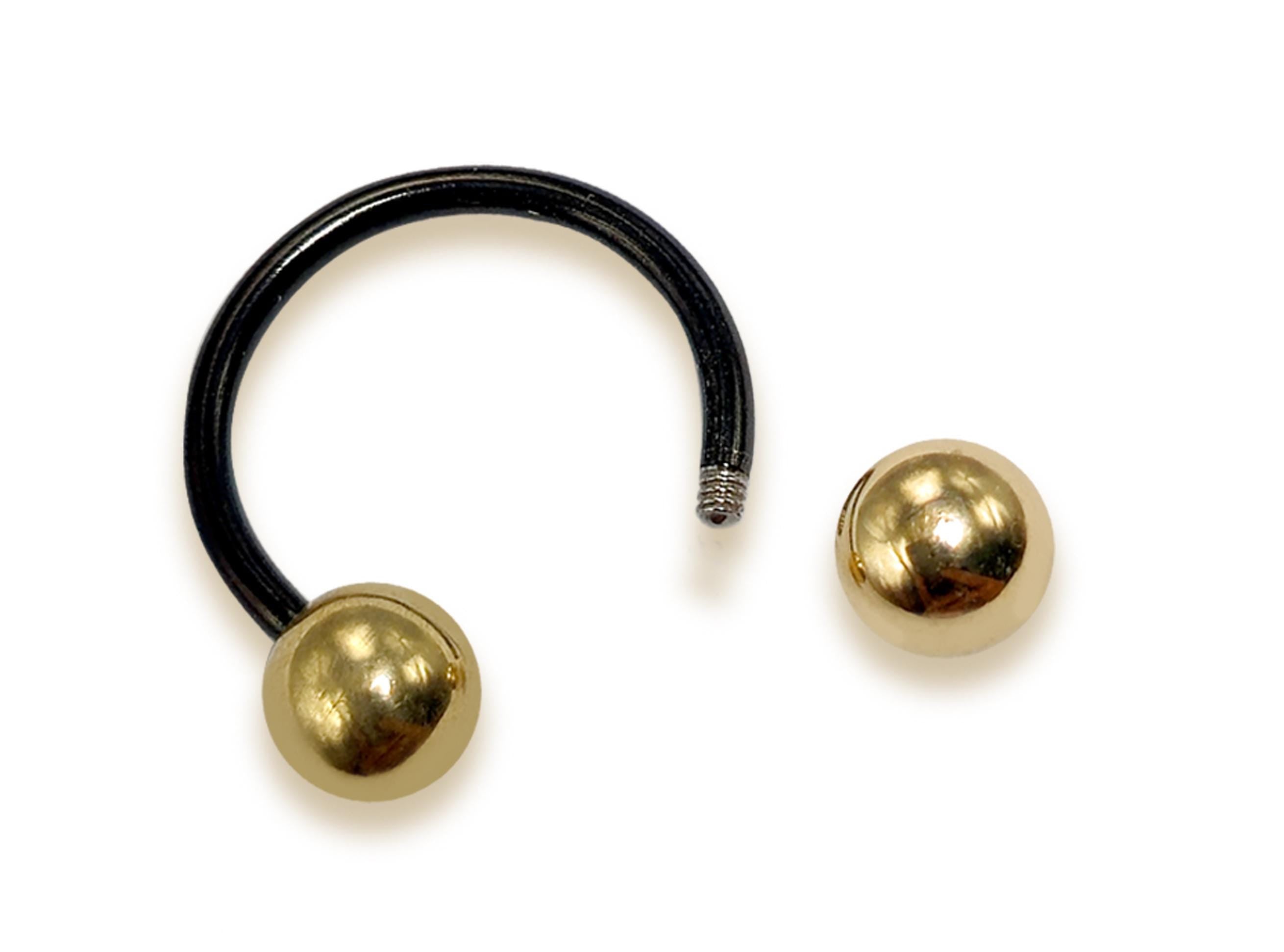 Titanium Septum Horseshoe Ring Combined with 14K Solid Gold Balls Circular Barbells Body Jewellery Nose Ring Sold as a single unit