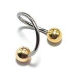 Titanium Twisted Spiral Barbell Combined with 14K Solid Gold Balls Body Jewellery Lip Ring, Helix Earring - Sold as a single unit