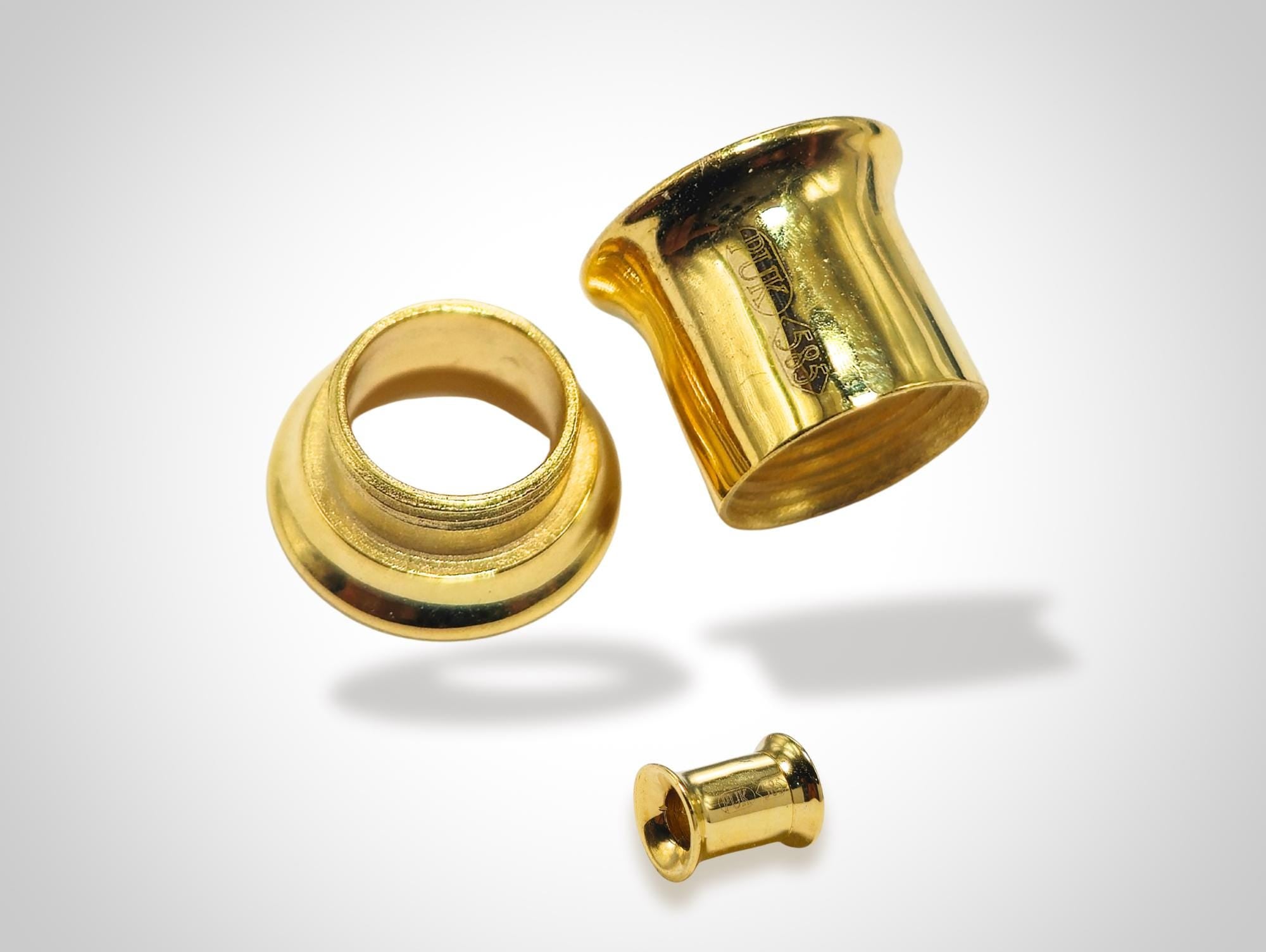 14K Gold Double Flared Plug Ear Lobe Stretchers, Ear Tunnel Body Jewellery - 1pc each order