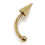 14K Gold Eyebrow Jewellery Spike Pyramid 3 Side Design 16G Body Piercing Curved Barbell combination of custom size ball end - 1pc each order