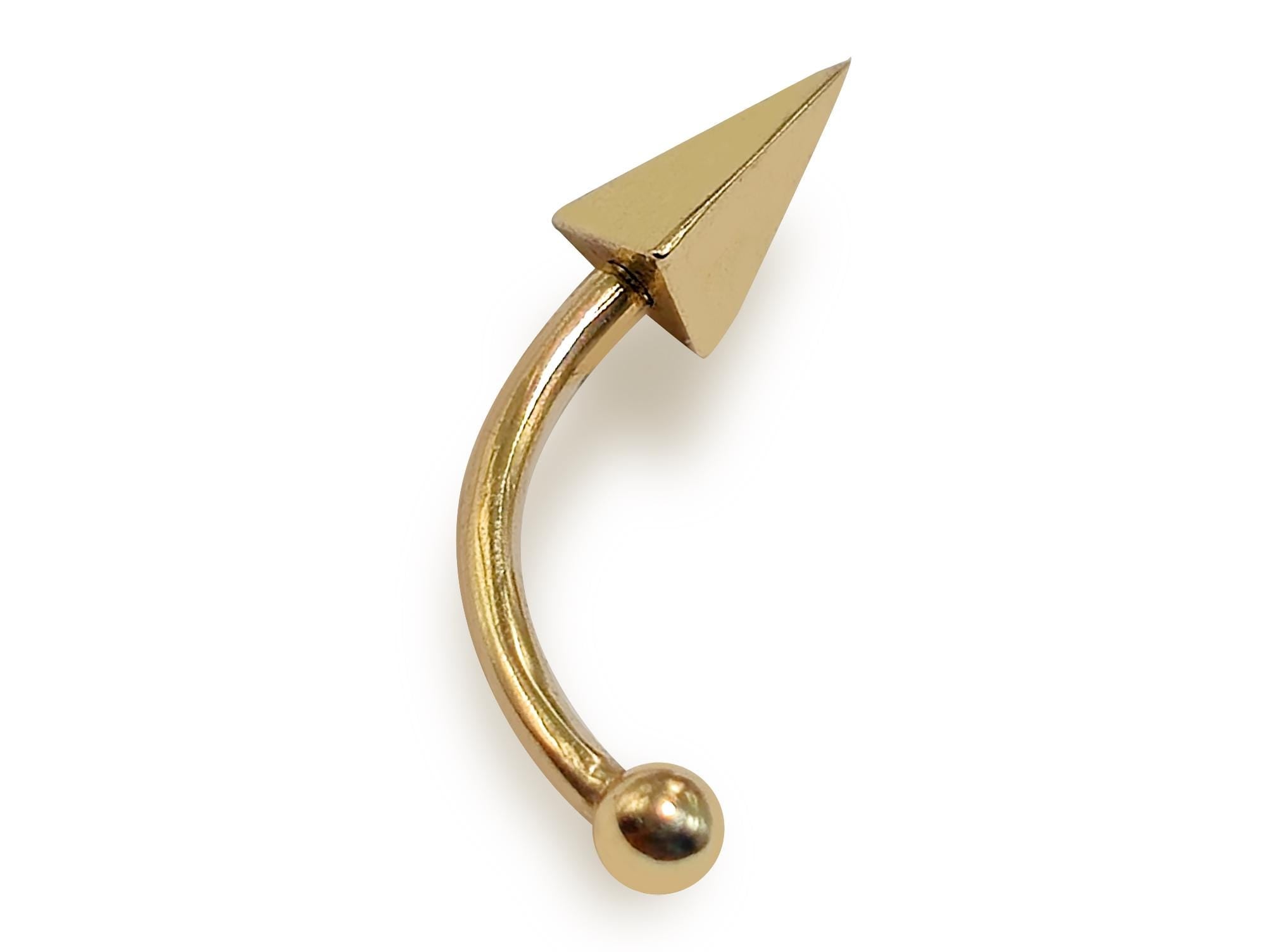 14K Gold Eyebrow Jewellery Spike Pyramid 3 Side Design 16G Body Piercing Curved Barbell combination of custom size ball end - 1pc each order