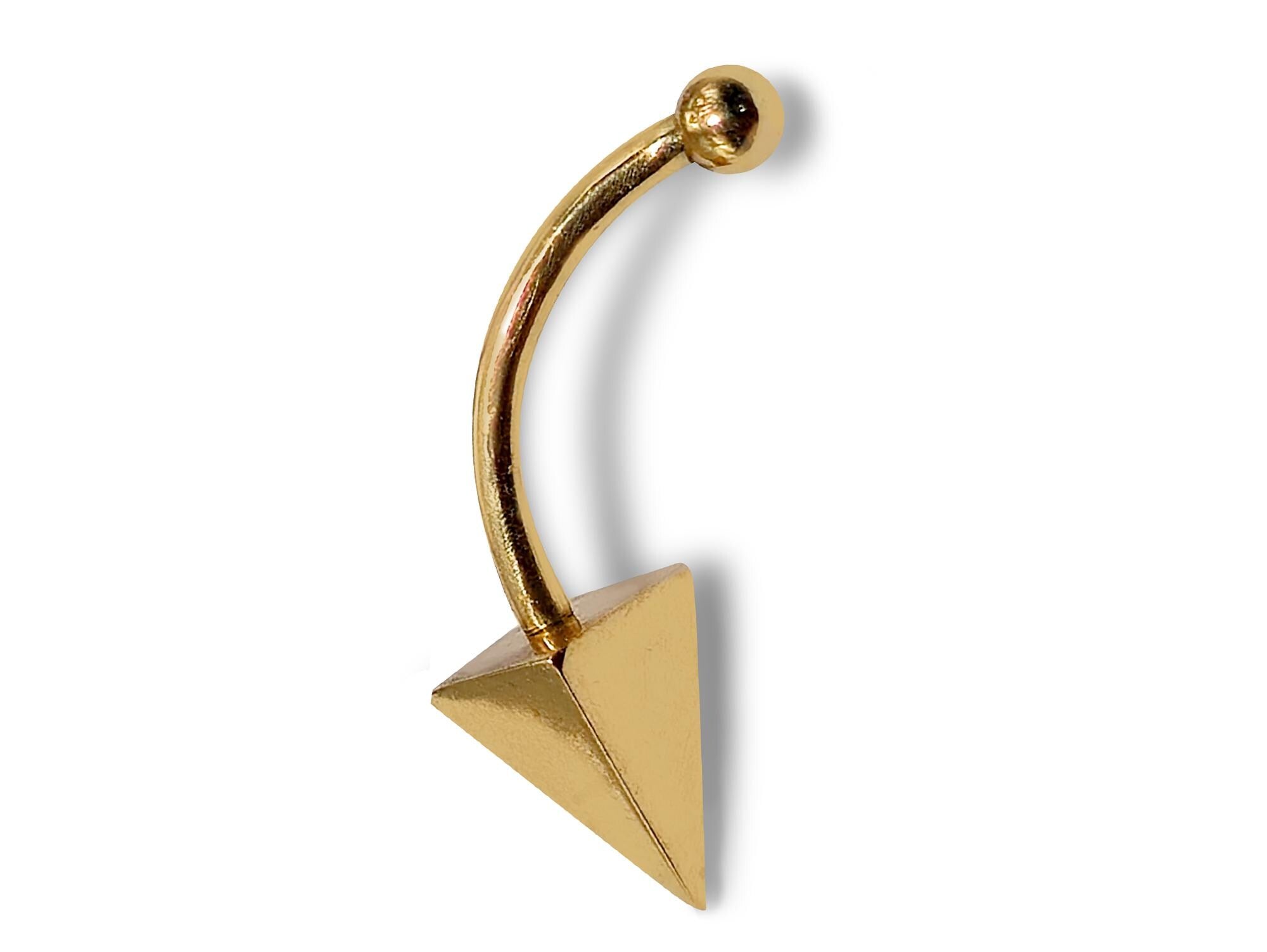 14K Gold 4 Sided Pyramid Spike Eyebrow Jewellery 16G Body Piercing Curved Barbell combination of custom size ball end - 1pc each order