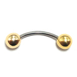 Titanium Curved Barbell Combined with 14K Solid Gold Balls Body Jewellery Eyebrow Piercing, Vertical Labret lip Bar - Sold as a single unit