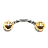 Titanium Curved Barbell Combined with 14K Solid Gold Balls Body Jewellery Eyebrow Piercing, Vertical Labret lip Bar - Sold as a single unit