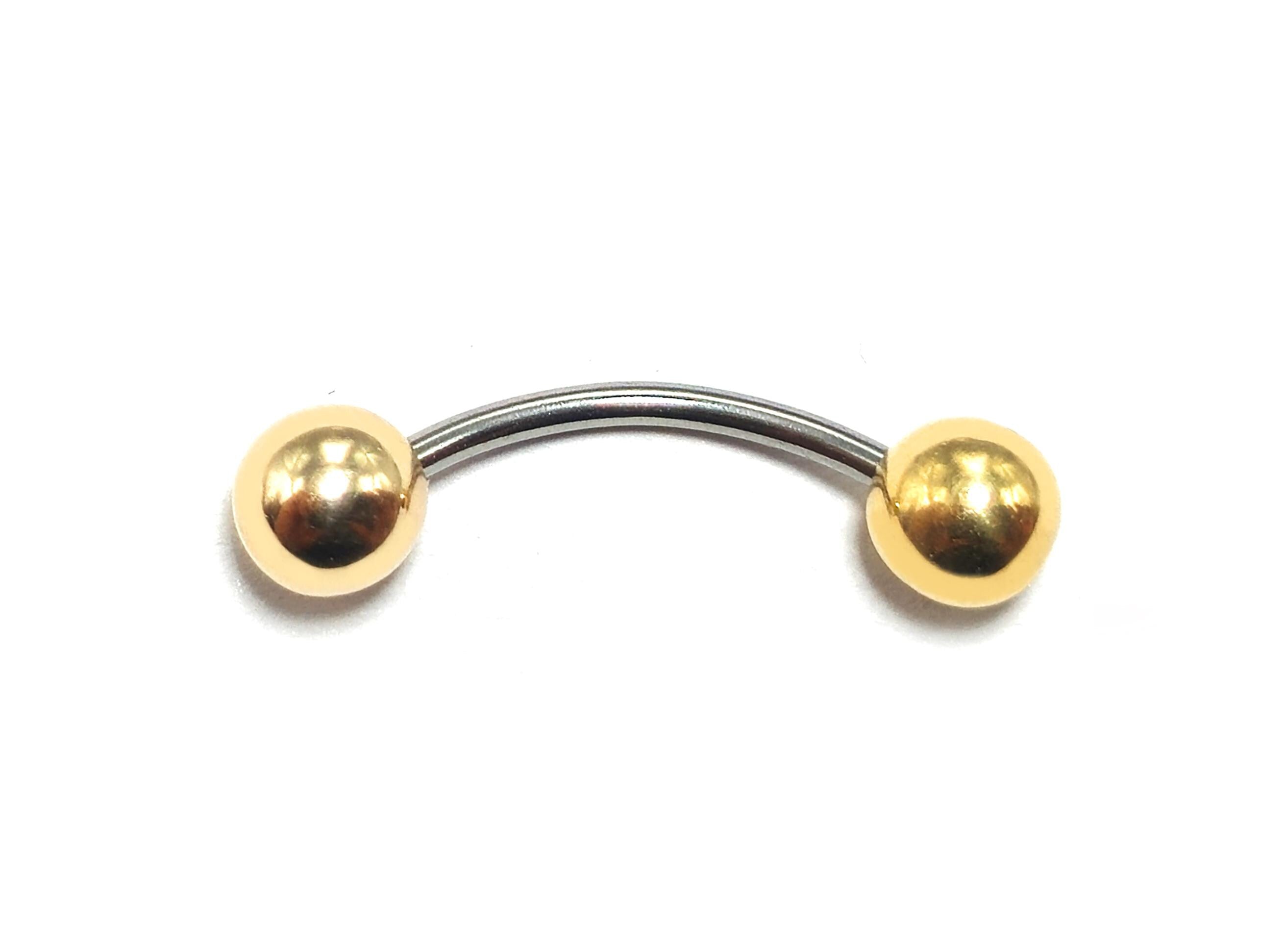 Titanium Curved Barbell Combined with 14K Solid Gold Balls Body Jewellery Eyebrow Piercing, Vertical Labret lip Bar - Sold as a single unit
