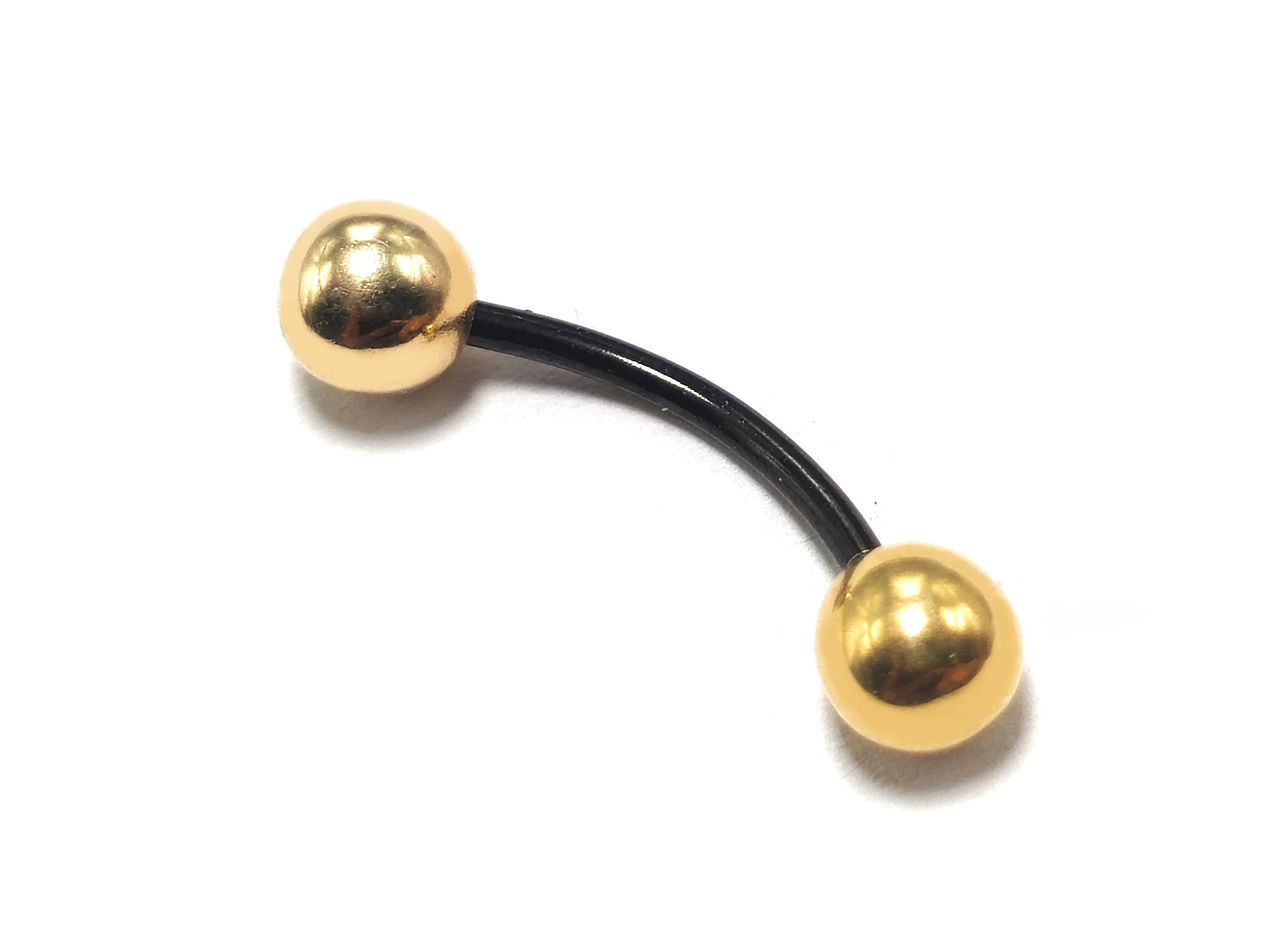 Titanium Curved Barbell Combined with 14K Solid Gold Balls Body Jewellery Eyebrow Piercing, Vertical Labret lip Bar - Sold as a single unit