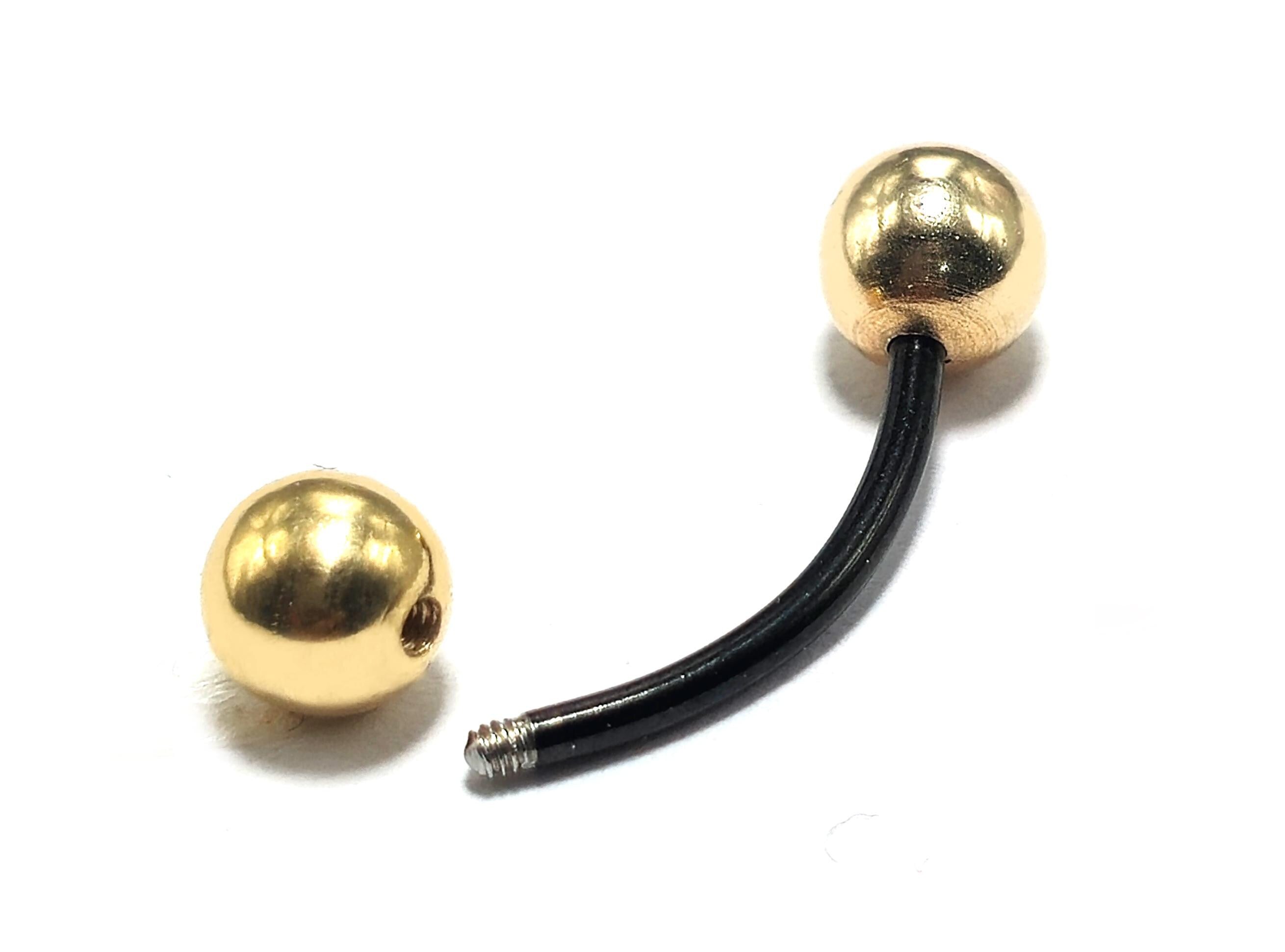 Titanium Curved Barbell Combined with 14K Solid Gold Balls Body Jewellery Eyebrow Piercing, Vertical Labret lip Bar - Sold as a single unit