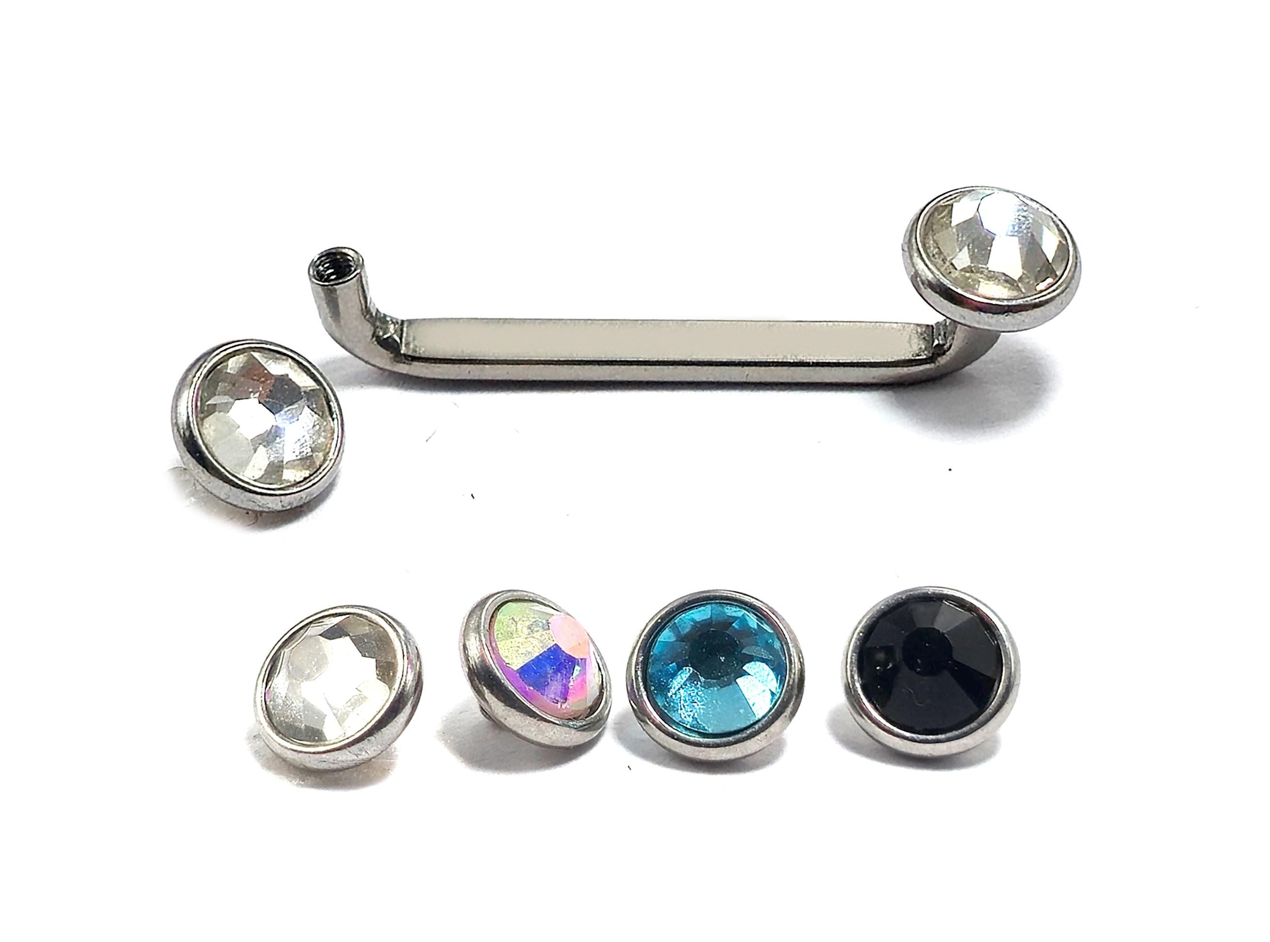 Titanium Surface Barbell Dermal Staple Piercing 14G Body Jewellery with Gem Crystals