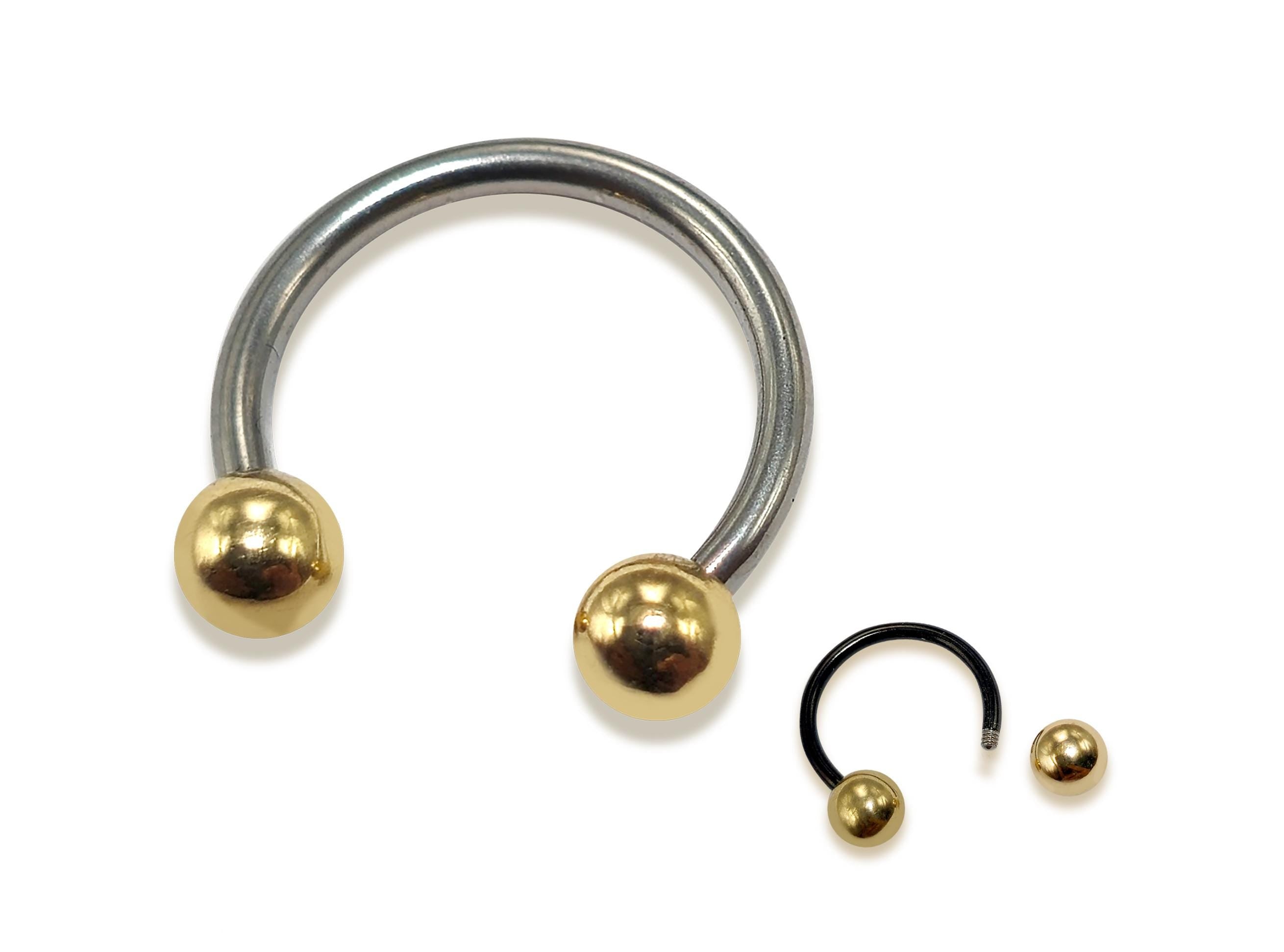 Titanium Septum Horseshoe Ring Combined with 14K Solid Gold Balls Circular Barbells Body Jewellery Nose Ring Sold as a single unit