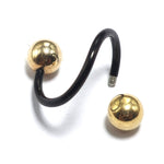 Titanium Twisted Spiral Barbell Combined with 14K Solid Gold Balls Body Jewellery Lip Ring, Helix Earring - Sold as a single unit