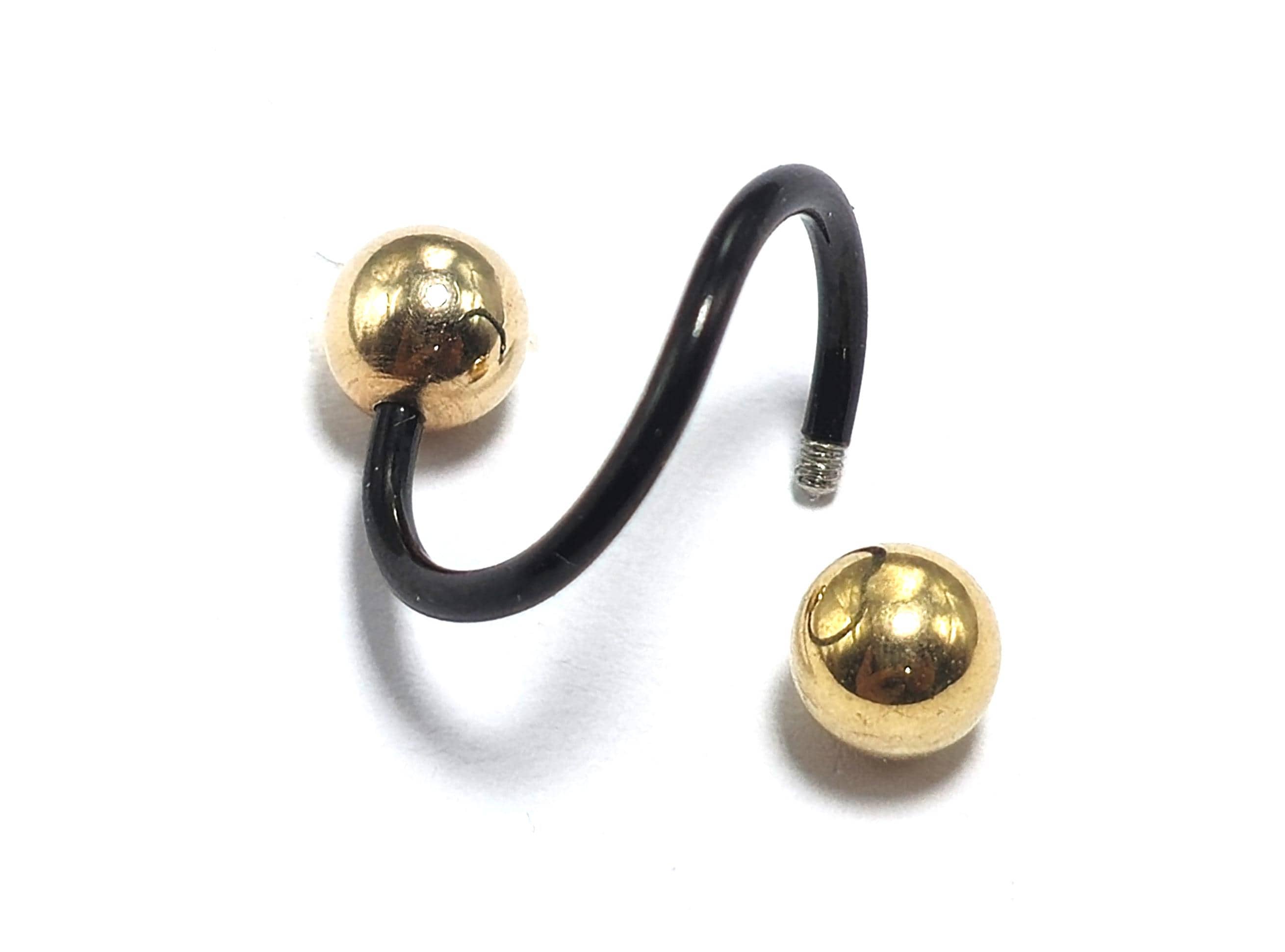 Titanium Twisted Spiral Barbell Combined with 14K Solid Gold Balls Body Jewellery Lip Ring, Helix Earring - Sold as a single unit