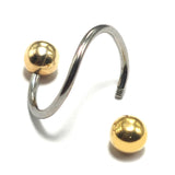Titanium Twisted Spiral Barbell Combined with 14K Solid Gold Balls Body Jewellery Lip Ring, Helix Earring - Sold as a single unit