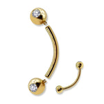 14K Gold Eyebrow Piercing Internally Threaded Curved Barbell with Gem Balls Cartilage Stud - 16G Body Jewellery Gold Bent Bar