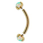 14K Gold Internal Curved Barbell with Prong Set Opal Stone, Eyebrow Piercing, Cartilage Stud, Belly Ring - 16G Body Jewellery Gold Bent Bar